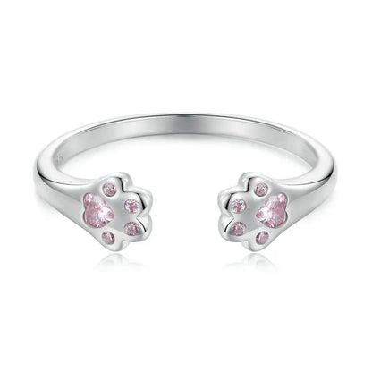 WOSTU 925 Sterling Silver Cat Pet Adjustable Rings For Women Animal Dog Open Ring Family Daughter Birthday Jewelry Girl Gift
