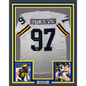 Framed Autographed/Signed Aidan Hutchinson 35x39 Michigan White College Football Jersey Beckett BAS COA