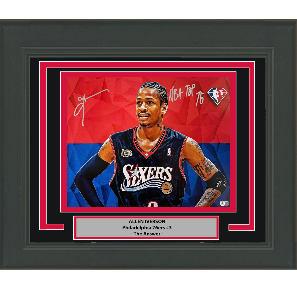 Framed Autographed/Signed Allen Iverson "NBA Top 75" Philadelphia 76ers Sixers 16x20 Basketball Photo Beckett BAS COA