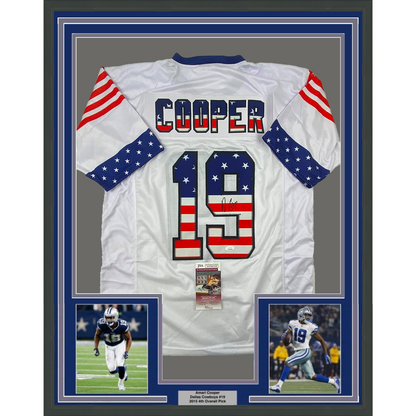 Framed Autographed/Signed Amari Cooper 35x39 Dallas America's Team White Football Jersey Beckett BAS COA