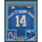 Framed Autographed/Signed Amon-Ra St. Brown 35x39 Detroit Current Blue Football Jersey Beckett BAS COA