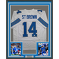 Framed Autographed/Signed Amon-Ra St. Brown 35x39 Detroit White Football Jersey Beckett BAS COA