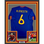 Framed Autographed/Signed Andres Iniesta 35x39 Spain Blue World Cup Soccer Futbol Jersey Beckett BAS COA