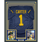 Framed Autographed/Signed Anthony Carter 35x39 Michigan Blue College Football Jersey JSA COA
