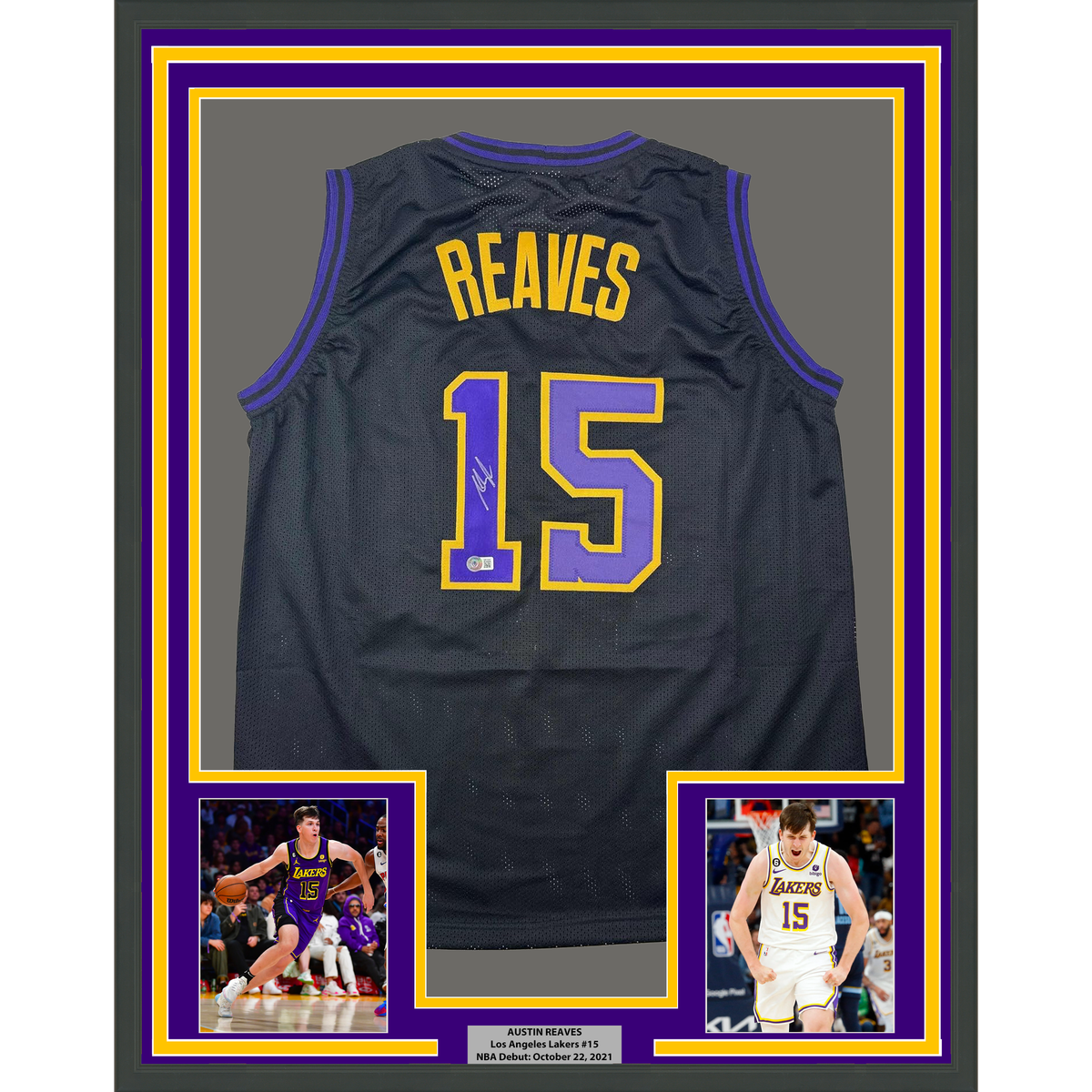Framed Autographed/Signed Austin Reaves 35x39 Los Angeles LA Black City Edition Basketball Jersey Beckett BAS COA