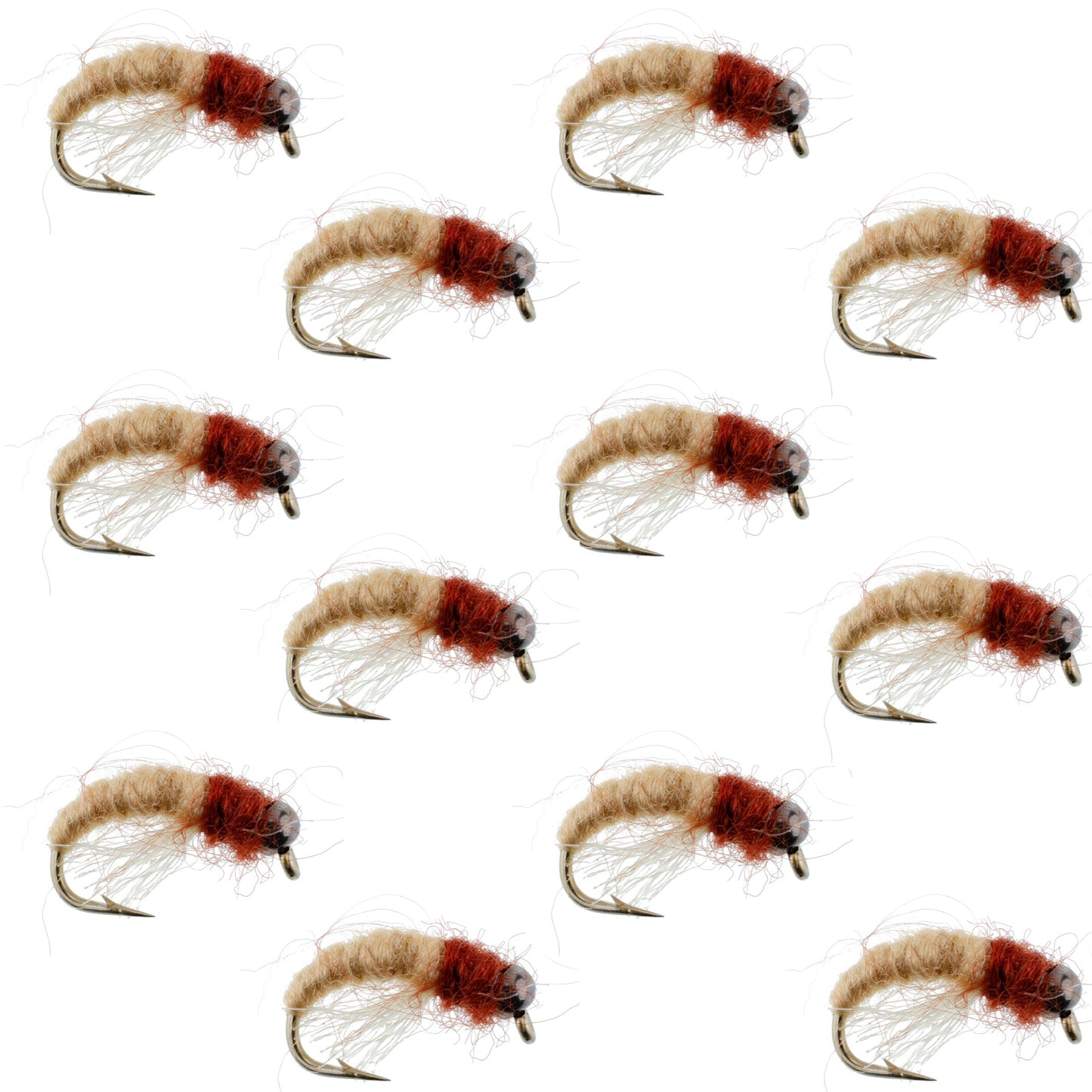Bead Head Tan Brown Caddis Larva Nymph 12 Flies Hook Size 16
