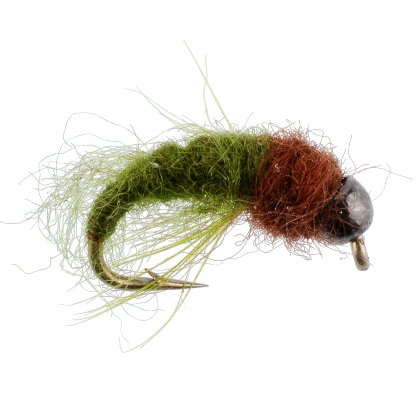 Bead Head Olive Brown Caddis Larva Nymph 6 Flies - Hook Size 16