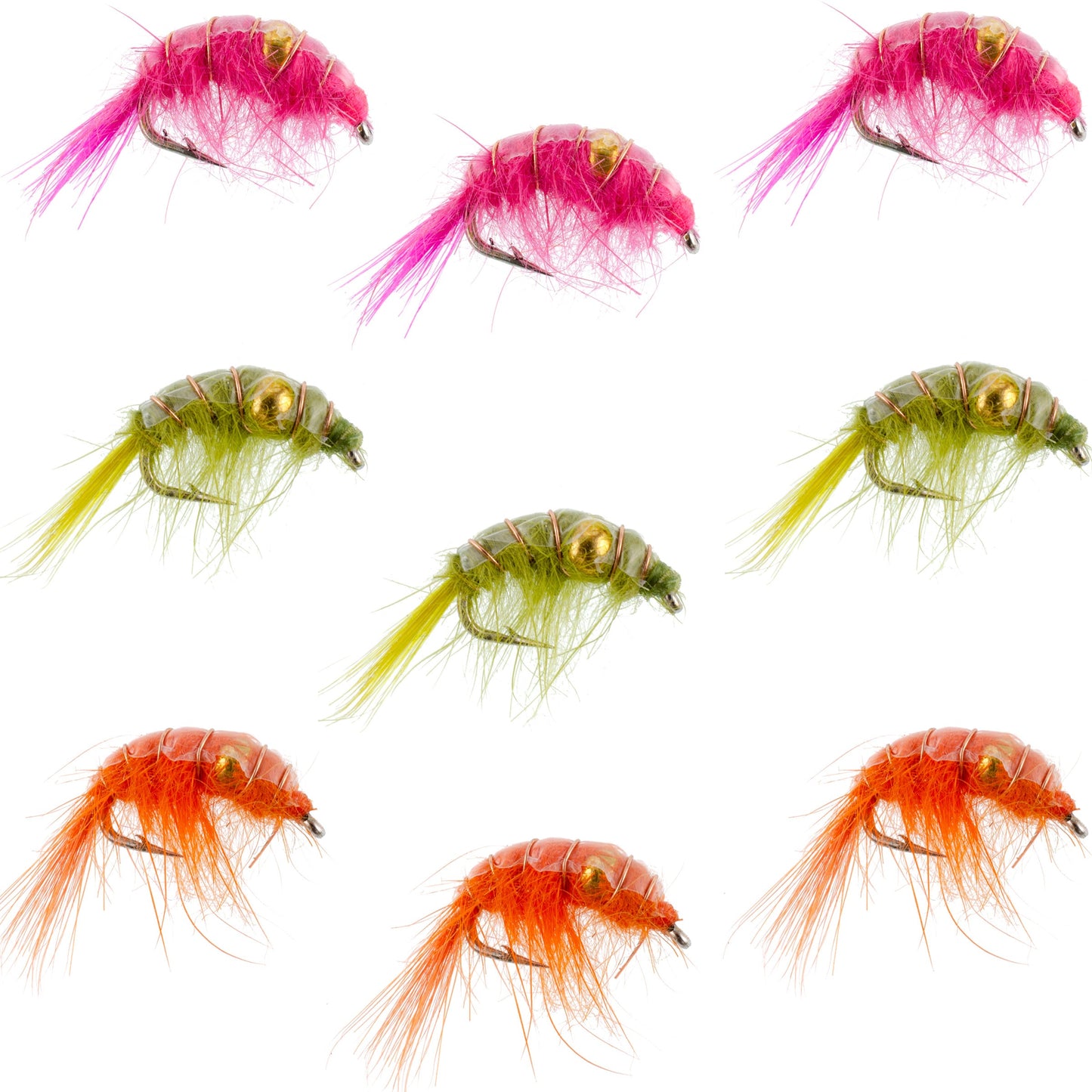 Beaded Shrimp Scud Assortment - 9 Flies - Size 16 - Tailwater Lake Fly