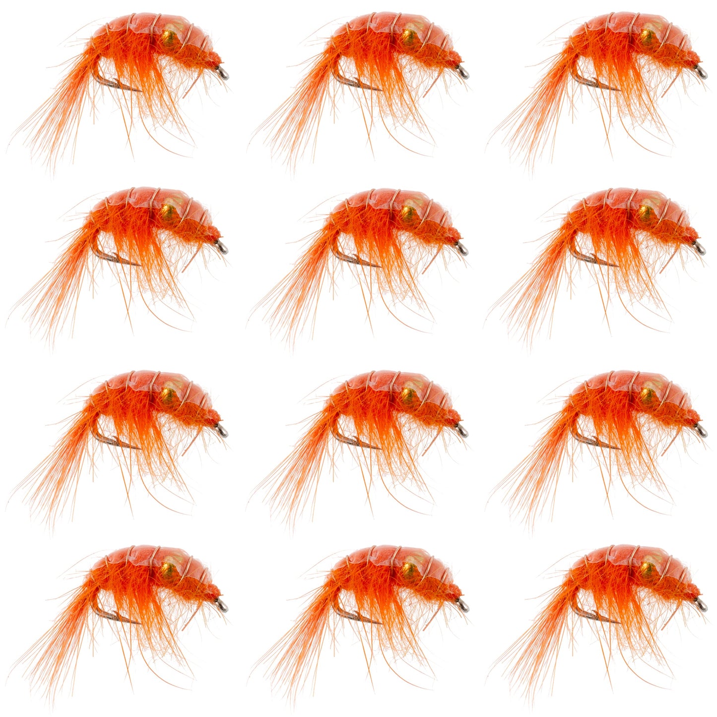 Orange Beaded Shrimp Scud Pattern - 1 Dozen Size 12 - Tailwater Lake Fly Fishing Nymph