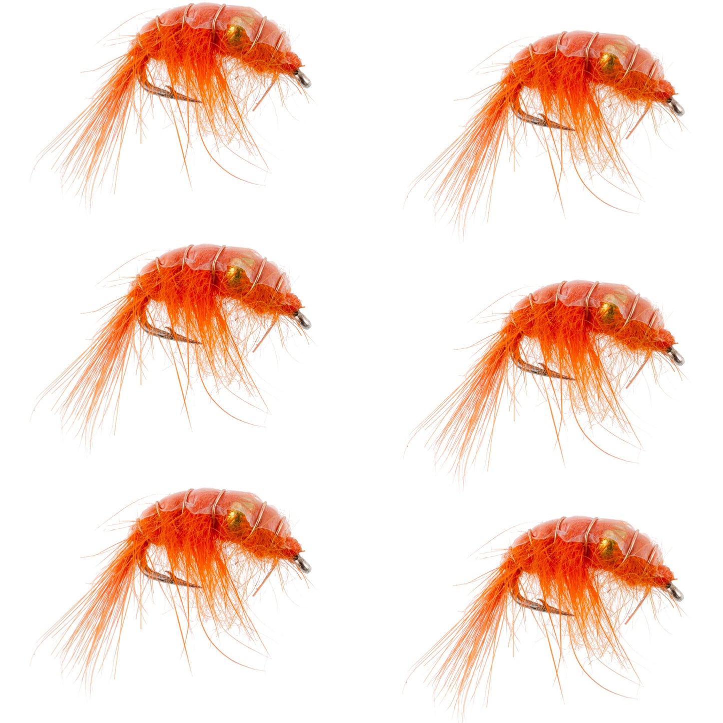 Orange Beaded Shrimp Scud - 6 Flies - Size 12 - Tailwater Lake Fly Fishing Nymph