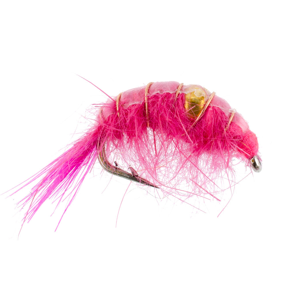 Pink Beaded Shrimp Scud Pattern - 1 Dozen Size 12 - Tailwater Lake Fly Fishing Nymph