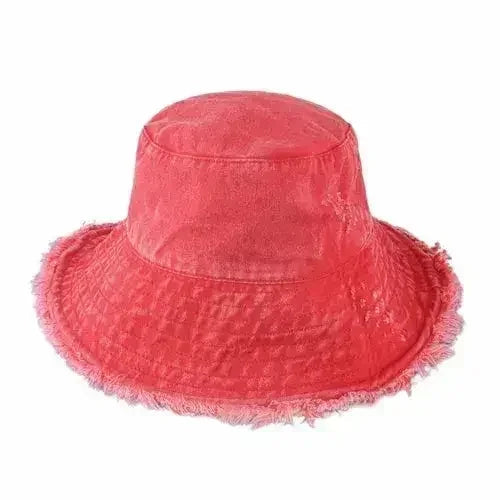 Frayed Bucket Hat - Wide Brim Cotton - UPF 50+ Sun Protection - One Size