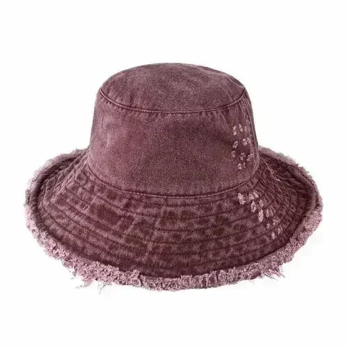 Frayed Bucket Hat - Wide Brim Cotton - UPF 50+ Sun Protection - One Size