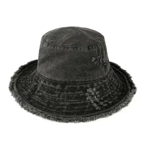 Frayed Bucket Hat - Wide Brim Cotton - UPF 50+ Sun Protection - One Size