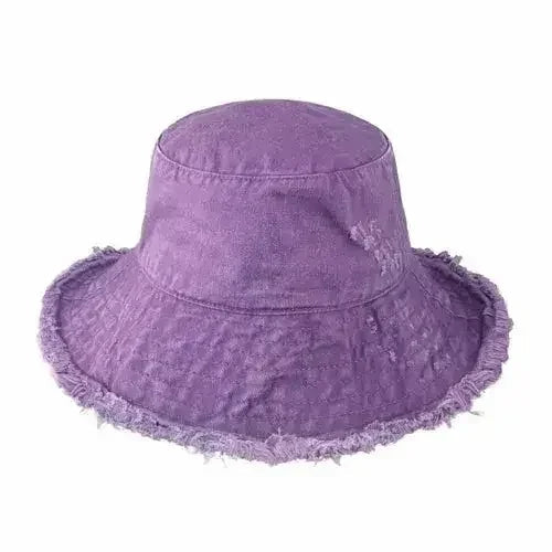 Frayed Bucket Hat - Wide Brim Cotton - UPF 50+ Sun Protection - One Size
