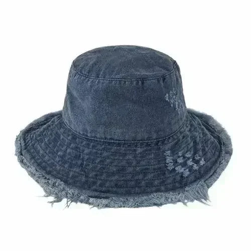 Frayed Bucket Hat - Wide Brim Cotton - UPF 50+ Sun Protection - One Size