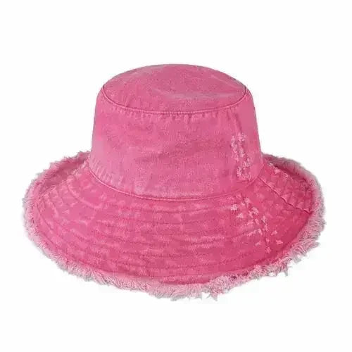 Frayed Bucket Hat - Wide Brim Cotton - UPF 50+ Sun Protection - One Size