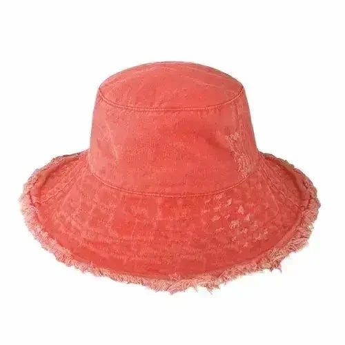 Frayed Bucket Hat - Wide Brim Cotton - UPF 50+ Sun Protection - One Size