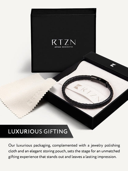 7mm Black Braided Leather Bracelet