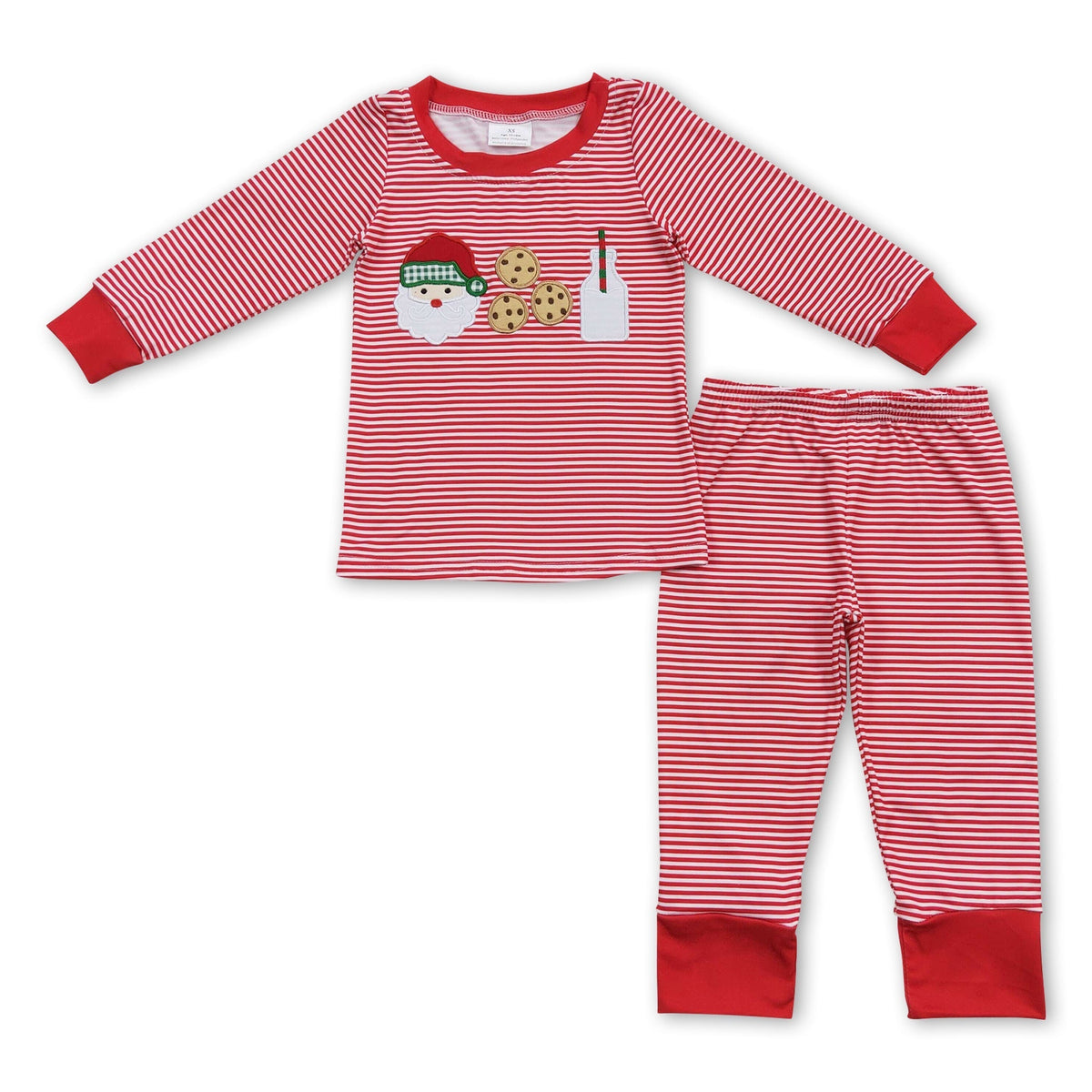 Santa cookie milk red stripe kids boy Christmas pajamas
