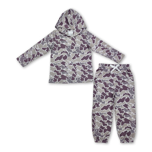 Camo hoodie pocket pants children clothing set