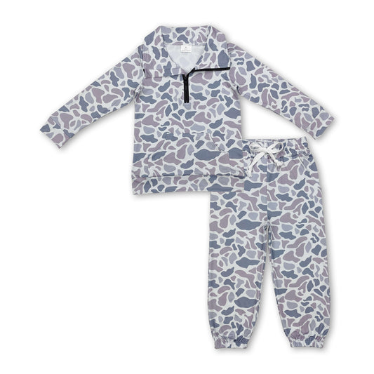 Grey camo pocket zipper pullover pants kids boys clothing