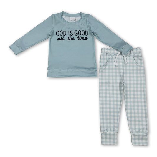 God is good all the time top plaid pants boys clothing set
