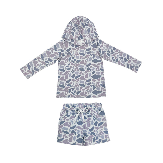 Grey camo hoodie shorts kids boys clothing set