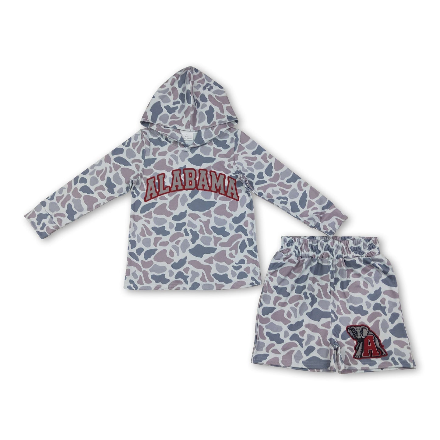 Long sleeves grey camo hoodie elephant shorts boys team outfits