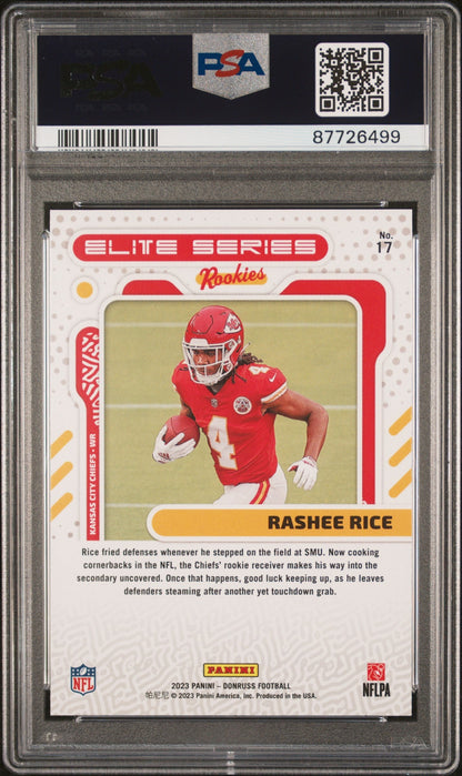 Graded 2023 Panini Donruss Rashee Rice #17 Elite Series Rookies Rookie RC Football Card PSA 10 Gem Mint