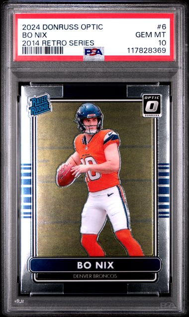 Graded 2024 Panini Donruss Optic Bo Nix #6 2014 Retro Series Rookie RC Football Card PSA 10 Gem Mint