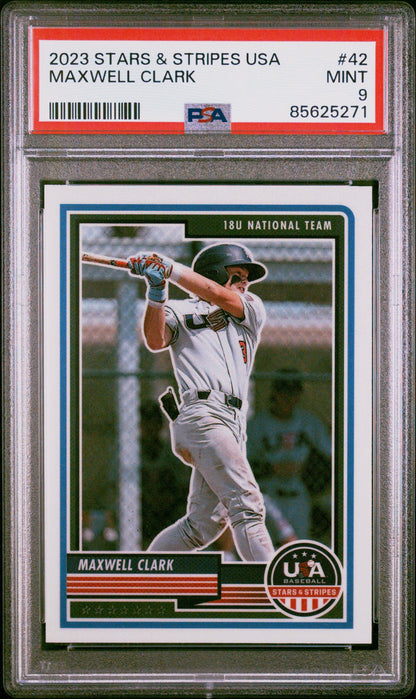Graded 2023 Panini Stars & Stripes USA Max Clark #42 Rookie RC Baseball Card PSA 9 Mint