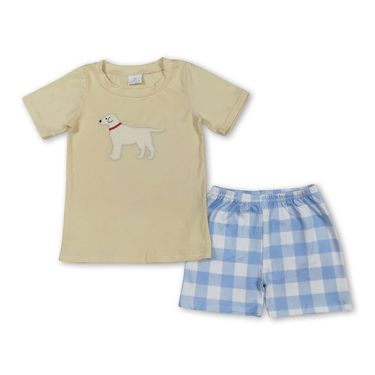 Yellow dog top plaid shorts kids boys clothing