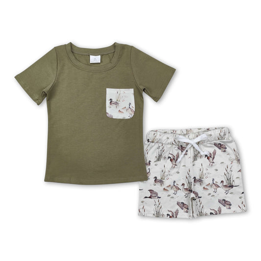 Duck pocket short sleeves top shorts kids boys clothing