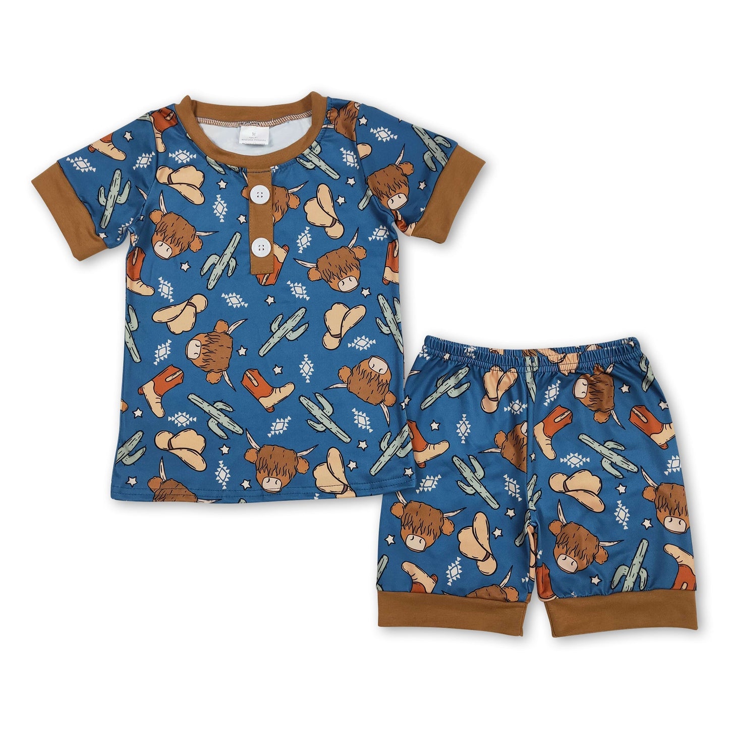 Short sleeves highland cow cactus kids boys pajamas