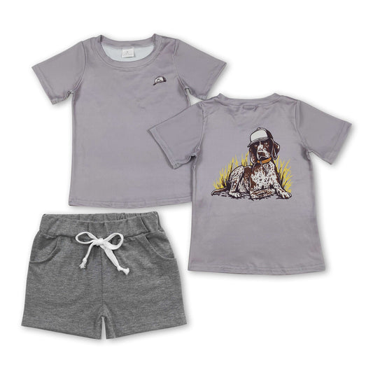 Short sleeves grey dog top shorts kids boys clothing