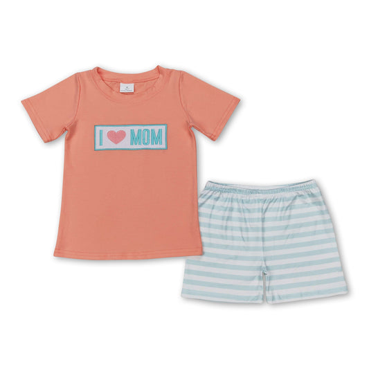 Orange I love MOM stripe shorts boys clothing