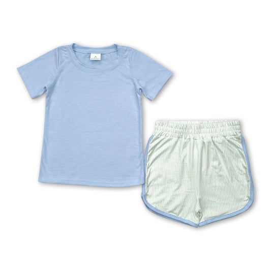 Short sleeves top green shorts kids boys clothing set