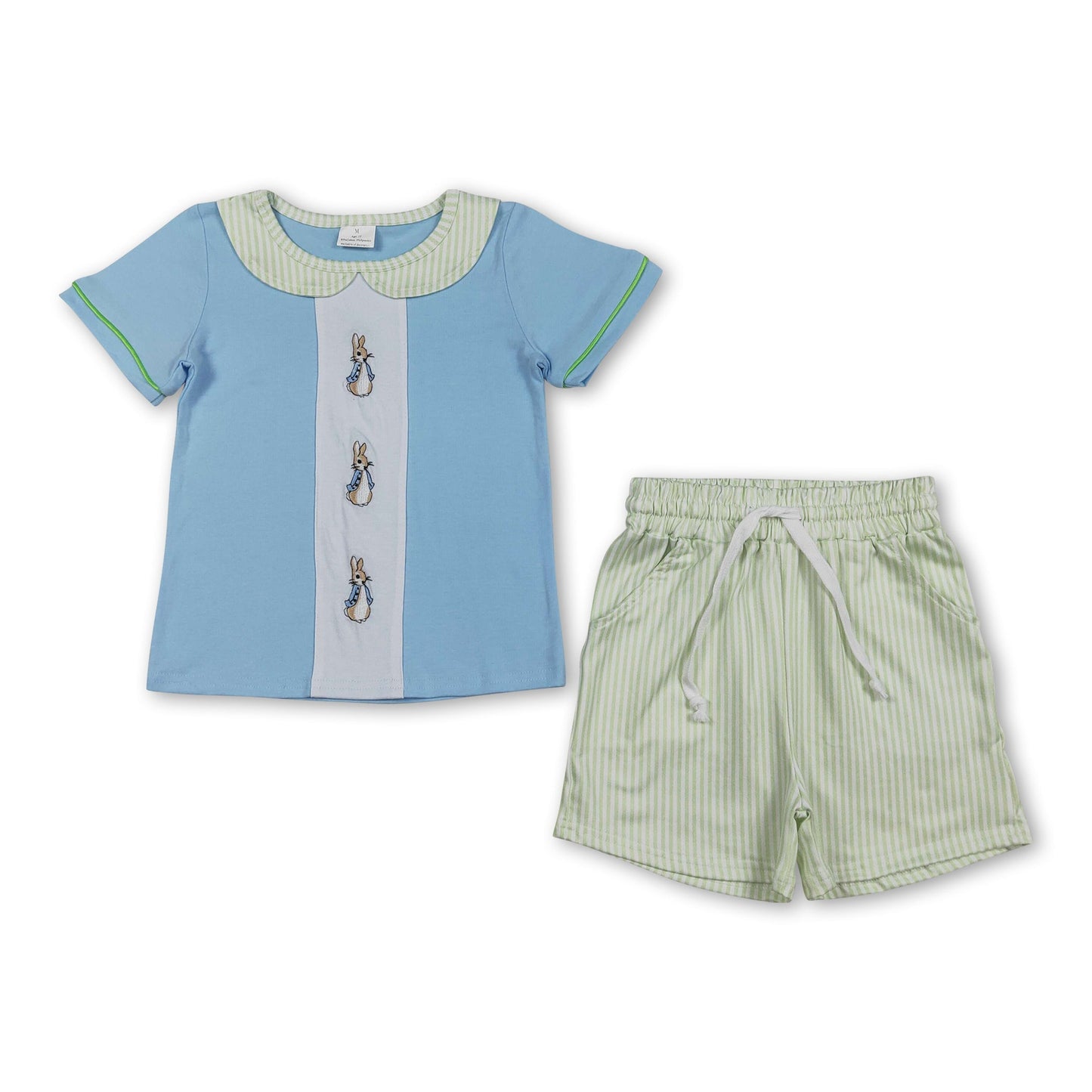 sky blue rabbit  kids boys short sleeve Easter set