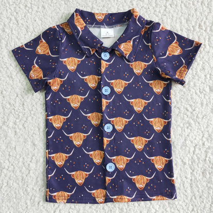 Highland cow short sleeve boy summer polo shirt