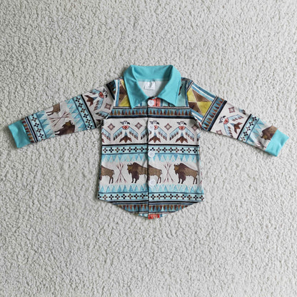 Horse bird kids boy western polo shirt