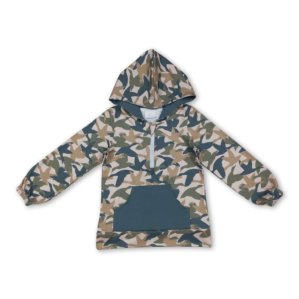Long sleeves pocket duck pattern kids boys zipper hoodie