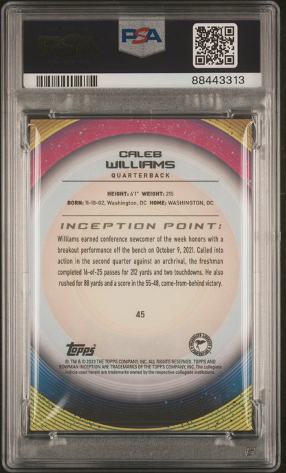 Graded 2022 Topps Bowman U Inception Caleb Williams #45 Rookie RC Football Card PSA 10 Gem Mint
