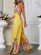 Summer Print Halter Tie-Front Wide-Leg Jumpsuit