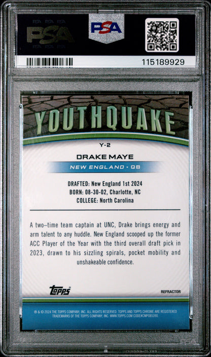 Graded 2024 Topps Chrome Drake Maye #Y2 Youthquake Refractor Rookie RC Football Card PSA 10 Gem Mint