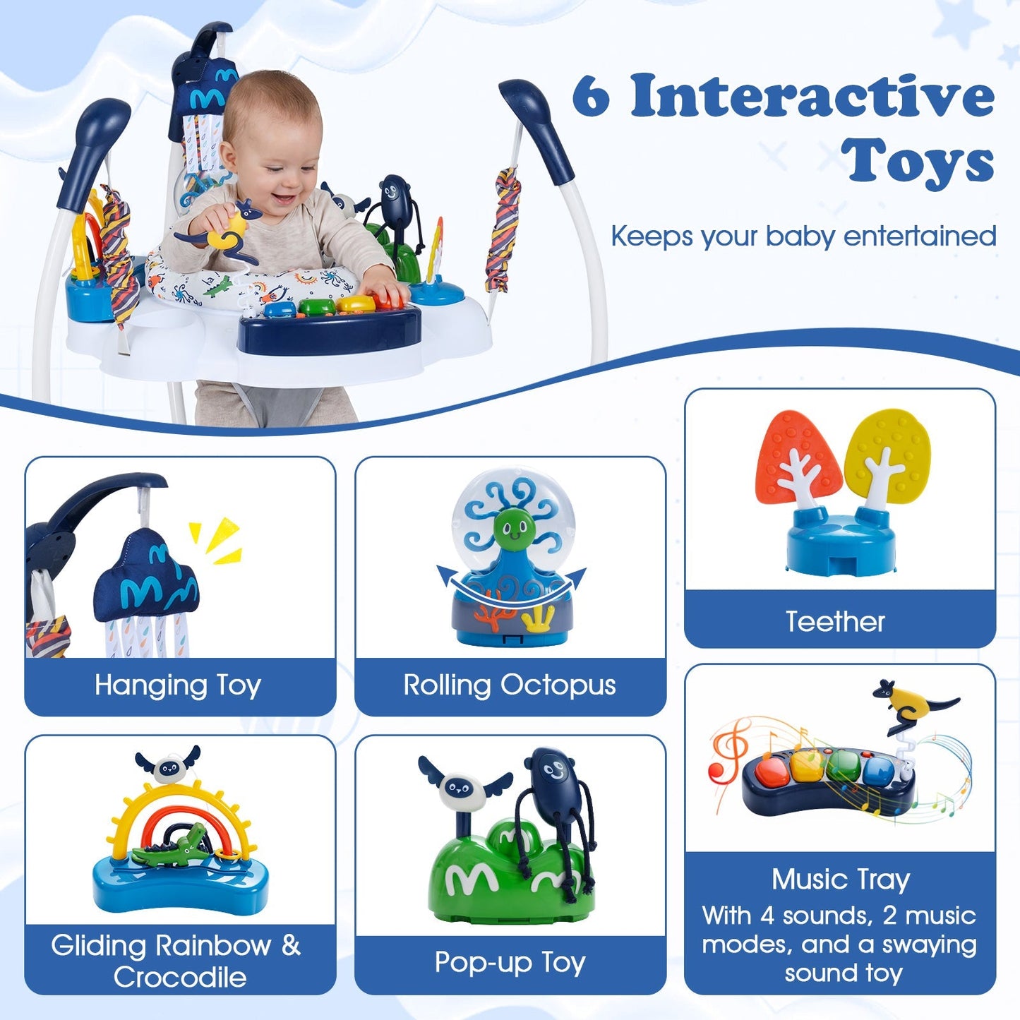 Baby Activity Center Baby Jumper and Bouncer with 6 Interactive Toys Lights and Music