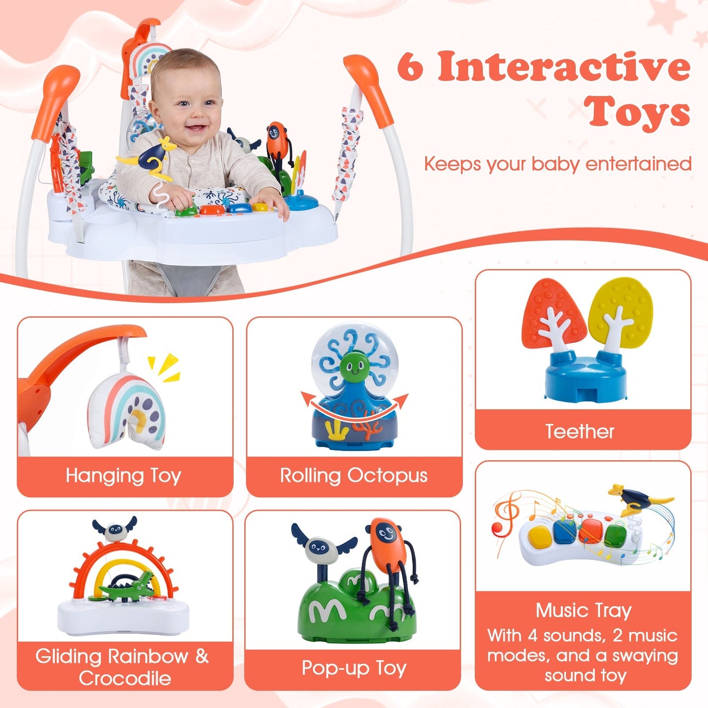 Baby Activity Center Baby Jumper and Bouncer with 6 Interactive Toys Lights and Music