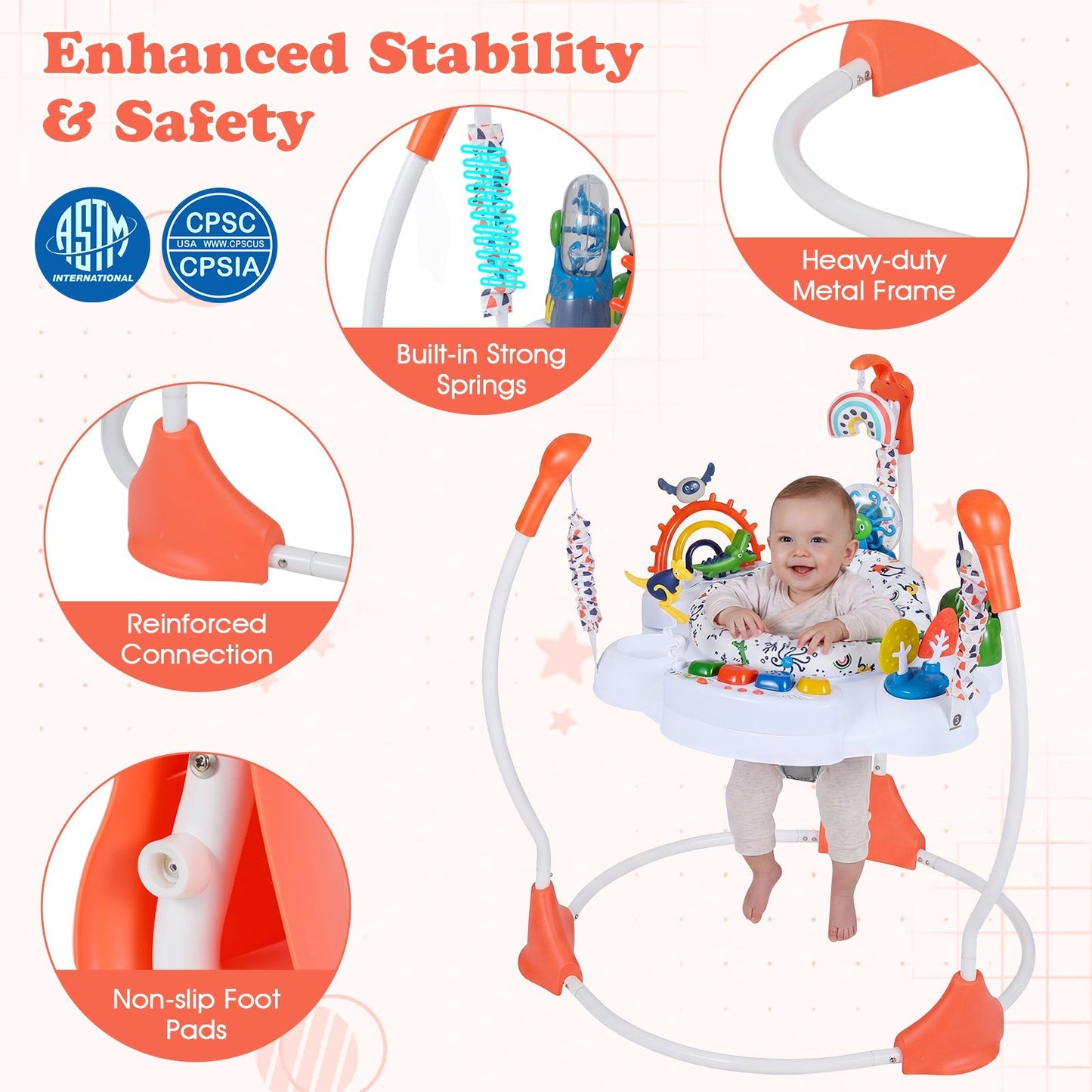 Baby Activity Center Baby Jumper and Bouncer with 6 Interactive Toys Lights and Music