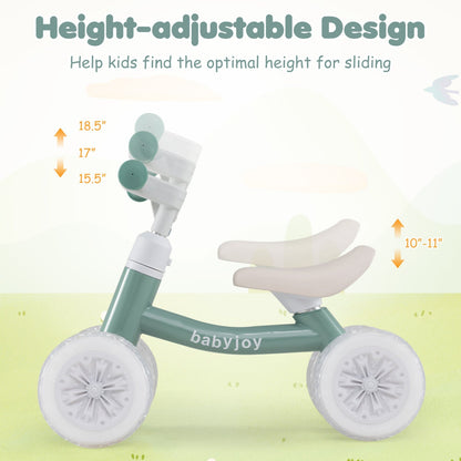 Baby Balance Bike with Adjustable Handlebar and Seat with Lighting Wheels