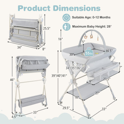 Baby Changing Table Foldable Diaper Changing Station with Storage Bag and Shelf